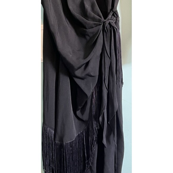 BB Collections. Sz 10. USA. Black Wrap DRESS with Fringe USA Long Sleeve - Picture 4 of 6